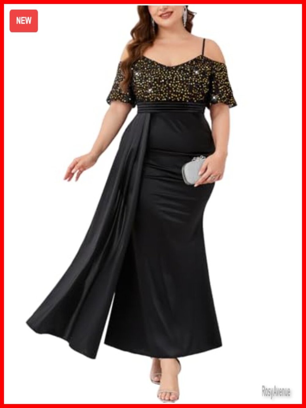 Plus Size Sequin Satin Off Shoulder Mermaid Maxi Formal Evening Dress